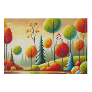 Minnesota Autumn Forest and Lake Faux Canvas Print