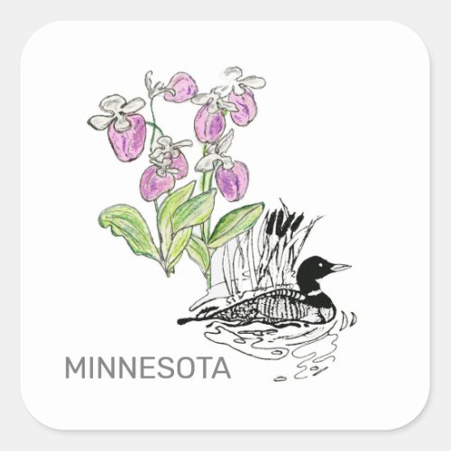 Minnesota bird and flower square sticker