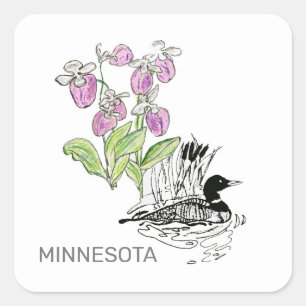 Minnesota bird and flower square sticker