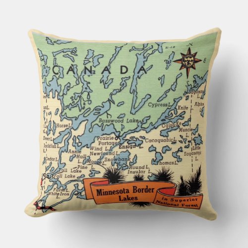 Minnesota Border Lakes Map Square Pillow