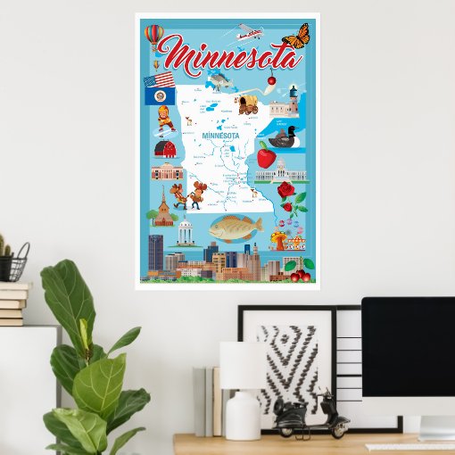 Minnesota Cartoon Map Poster | Zazzle