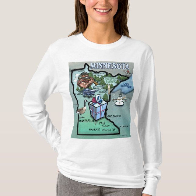Minnesota Cartoon Map T-Shirt (Front)