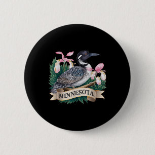 Minnesota Common Loon Bird And Ladys Slippers Flow Button