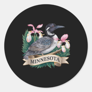 Minnesota Common Loon Bird And Ladys Slippers Flow Classic Round Sticker