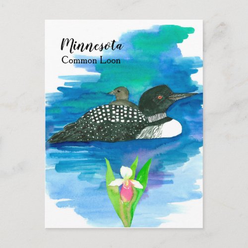 Minnesota Common Loon Watercolor Lake Postcard