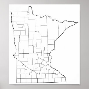 Minnesota Counties Blank Outline Map Poster