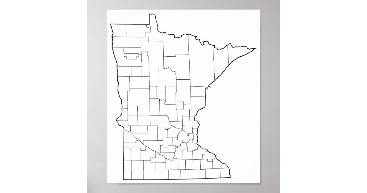 Minnesota Counties Blank Outline Map Poster | Zazzle.com