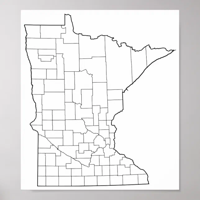 Minnesota Counties Blank Outline Map Poster Zazzle 3086