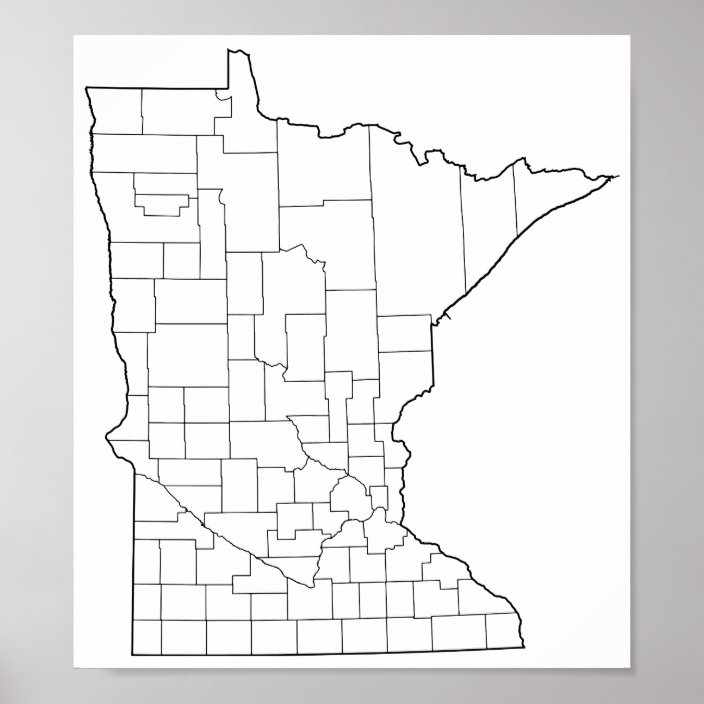 Minnesota Counties Blank Outline Map Poster 6673