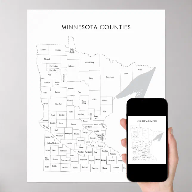 Minnesota Counties map with county names Poster | Zazzle