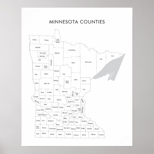 Minnesota Counties map with county names Poster (Front)