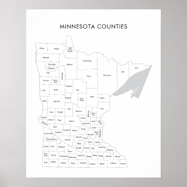 Minnesota Counties map with county names Poster | Zazzle