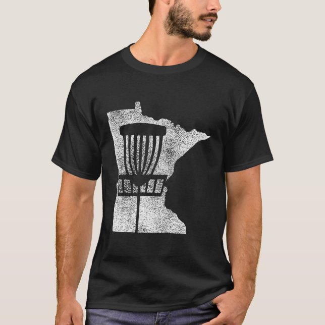 Minnesota Disc Golf State With Basket Distressed T-Shirt (Front)