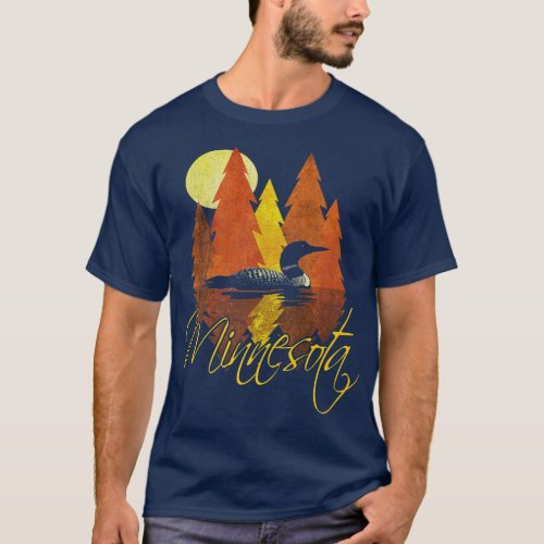 Minnesota FallAutumnSunset with Loon and Trees T_Shirt