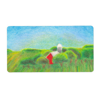 Minnesota farm red barn rural landscape crayon art label