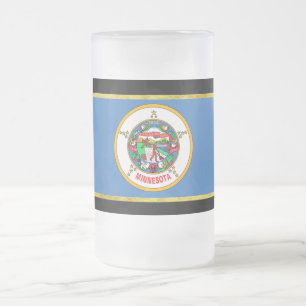 Minnesota flag frosted glass beer mug