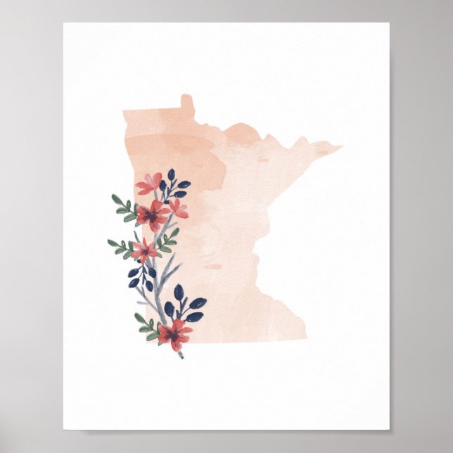 Minnesota Floral Watercolor State Poster (Front)
