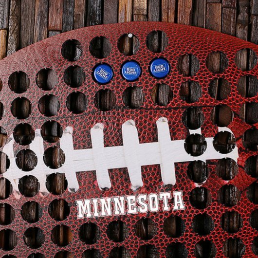 Minnesota Football Shaped Wooden Beer Cap Map (Front)
