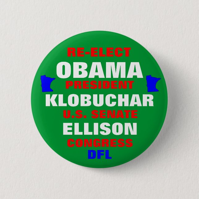 Minnesota for Obama Klobuchar Ellison Pinback Button (Front)