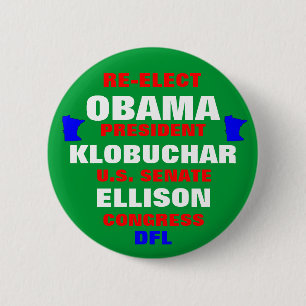 Minnesota for Obama Klobuchar Ellison Pinback Button