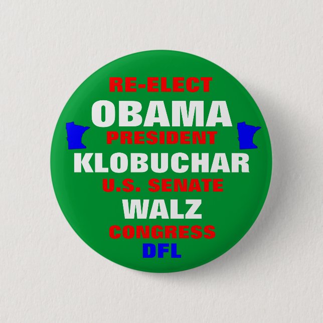 Minnesota for Obama Klobuchar Walz Pinback Button (Front)