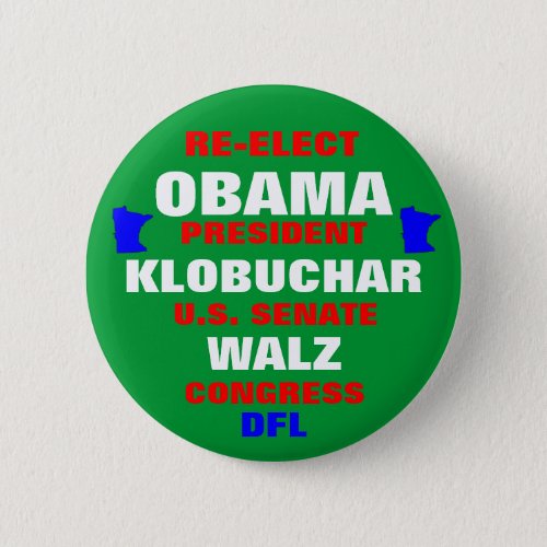 Minnesota for Obama Klobuchar Walz Pinback Button