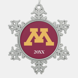 Minnesota Gold M Snowflake Pewter Christmas Ornament