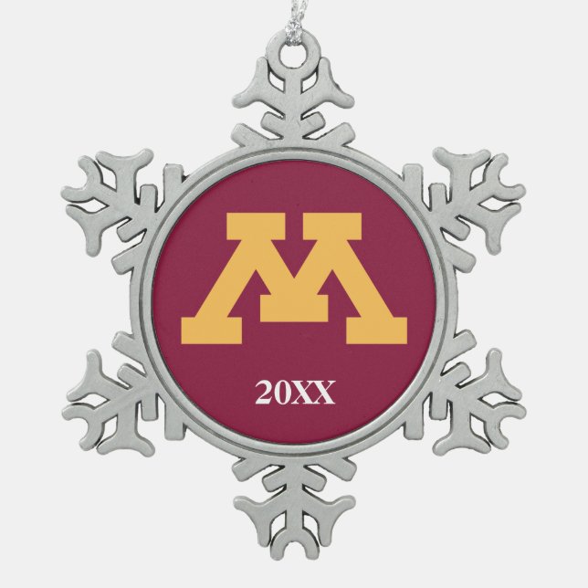 Minnesota Gold M Snowflake Pewter Christmas Ornament (Front)