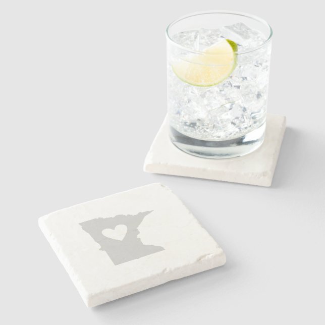 Minnesota Gray Map Shape with Heart Cutout Love Stone Coaster (Side)