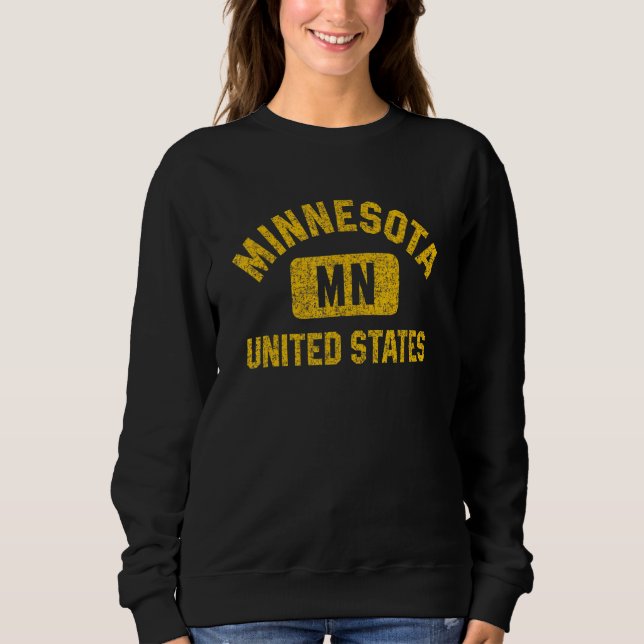 Minnesota Gym Style Distressed Amber Print Sweatshirt (Front)