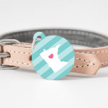 Minnesota Heart Pet ID Tag<br><div class="desc">Let your furry friend show some home state pride with this cute Minnesota pet ID tag. Design features a white silhouette map of the state of Minnesota with a pink heart inside, on a tone on tone turquoise stripe background. Add your pet's name and contact information to the back in...</div>