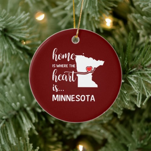 Minnesota home is where the heart is ceramic ornament