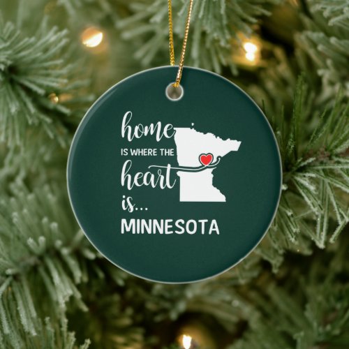 Minnesota home is where the heart is ceramic ornament