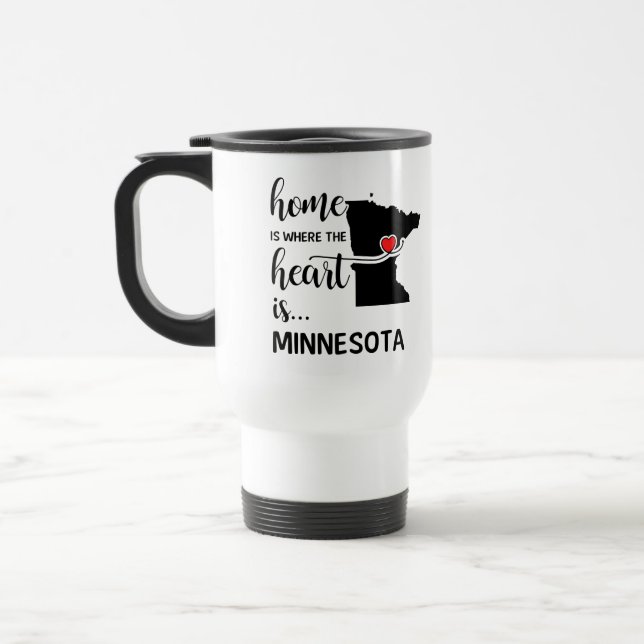 Minnesota home is where the heart is travel mug (Left)