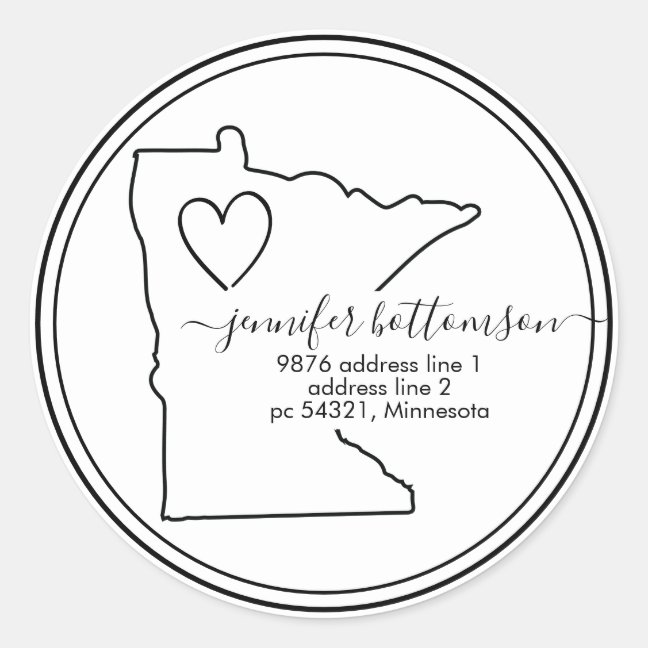 Minnesota home return address Signature love Classic Round Sticker