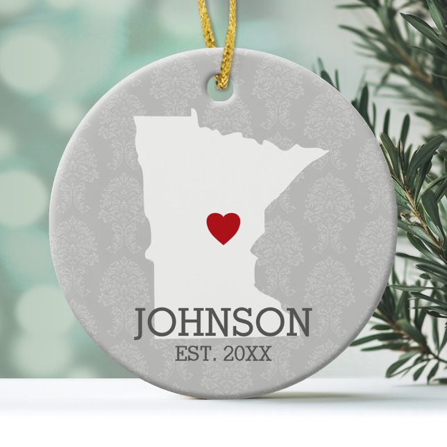 Minnesota Home State City Map - Custom Wedding Ceramic Ornament (Personalized Christmas Photo Ornament)