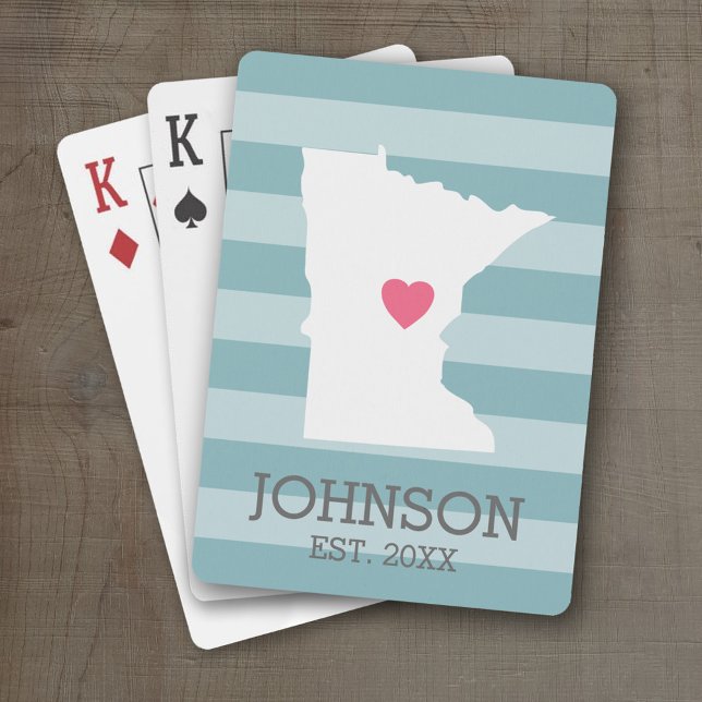 Minnesota Home State City Map - Custom Wedding Poker Cards (Personalized Playing Cards with a State Map, Movable Heart and Name)
