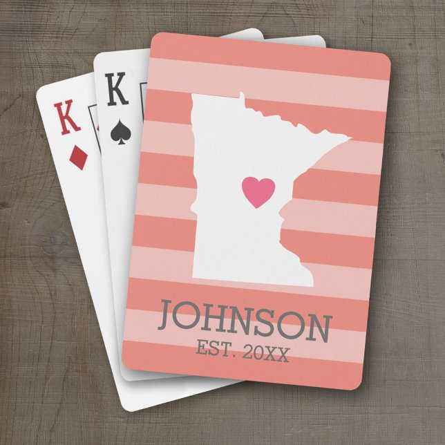 Minnesota Home State City Map - Custom Wedding Poker Cards (Personalized Playing Cards with a State Map, Movable Heart and Name)