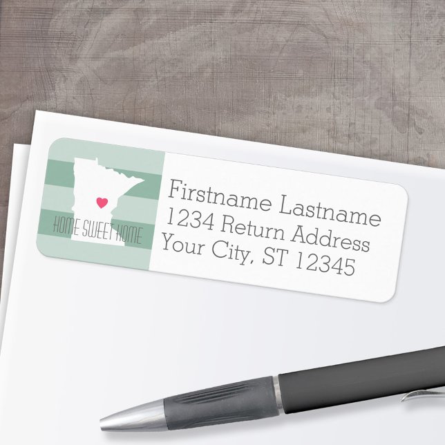 Minnesota Home State Love with Custom Heart Label (Personalized Mailing Label with Return Address and State Map - Low Minimum)