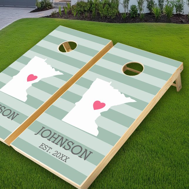 Minnesota Home State Love with Optinal Heart Cornhole Set (Custom Cornhole Sets with State Map)