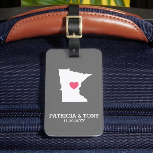 Minnesota Home State Love with Optinal Heart Luggage Tag