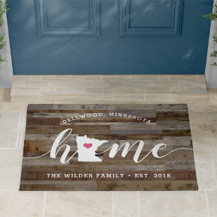 Minnesota Home State Personalized Wood Look Doormat