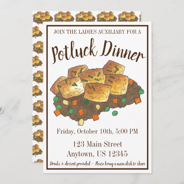Minnesota Hot Dish Tater Tot Casserole Invitation (Front/Back)