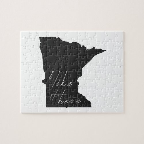 Minnesota I Like It Here State Silhouette Black Jigsaw Puzzle