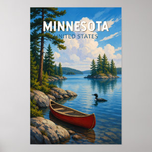 Minnesota Illustration Travel Art Vintage Poster