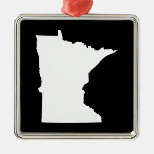 Minnesota in White and Black Metal Ornament