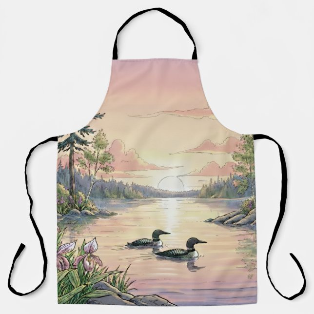 Minnesota Lake Sunset with Loons, Apron (Front)