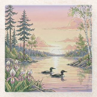Minnesota Lake Sunset with Loons, Coaster