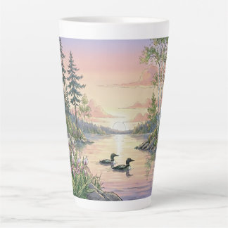 Minnesota Lake Sunset with Loons, Latte Mug
