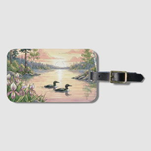 Minnesota Lake Sunset with Loons, Luggage Tag